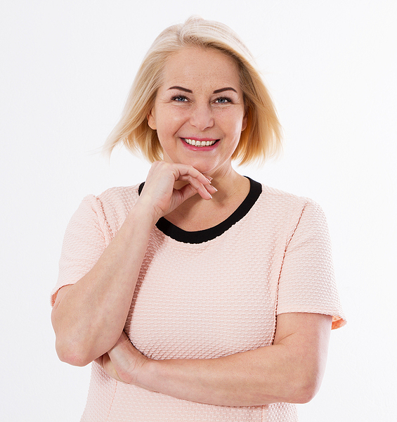 Happy Blonde Woman Close Up Over White Copy Space Domestic and Commercial Cleaning. Cheltenham, Gloucestershire